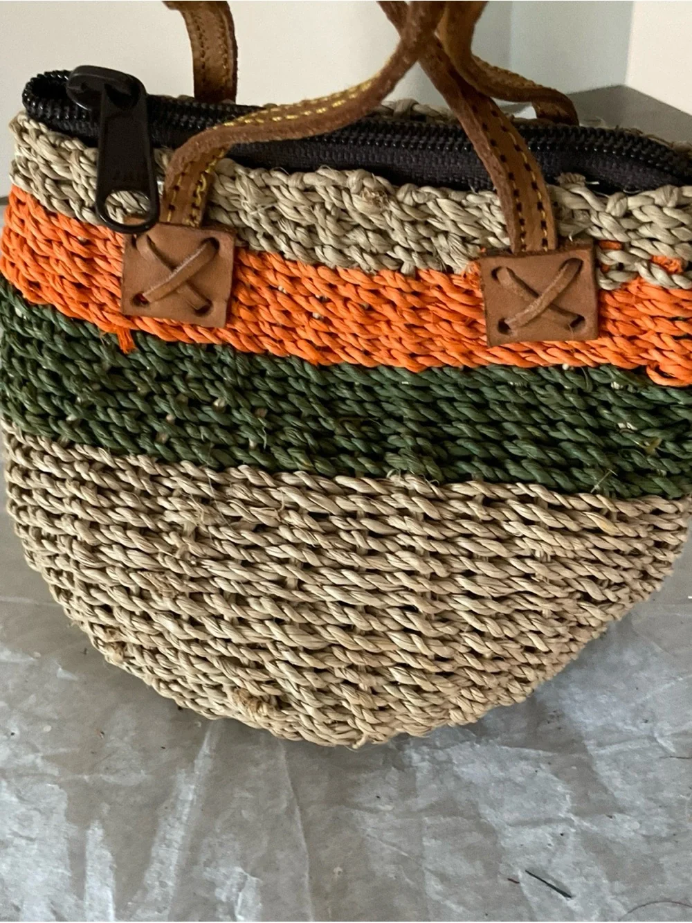 Mini  African Woven Sisal Kiondo Leather Strap with Zip